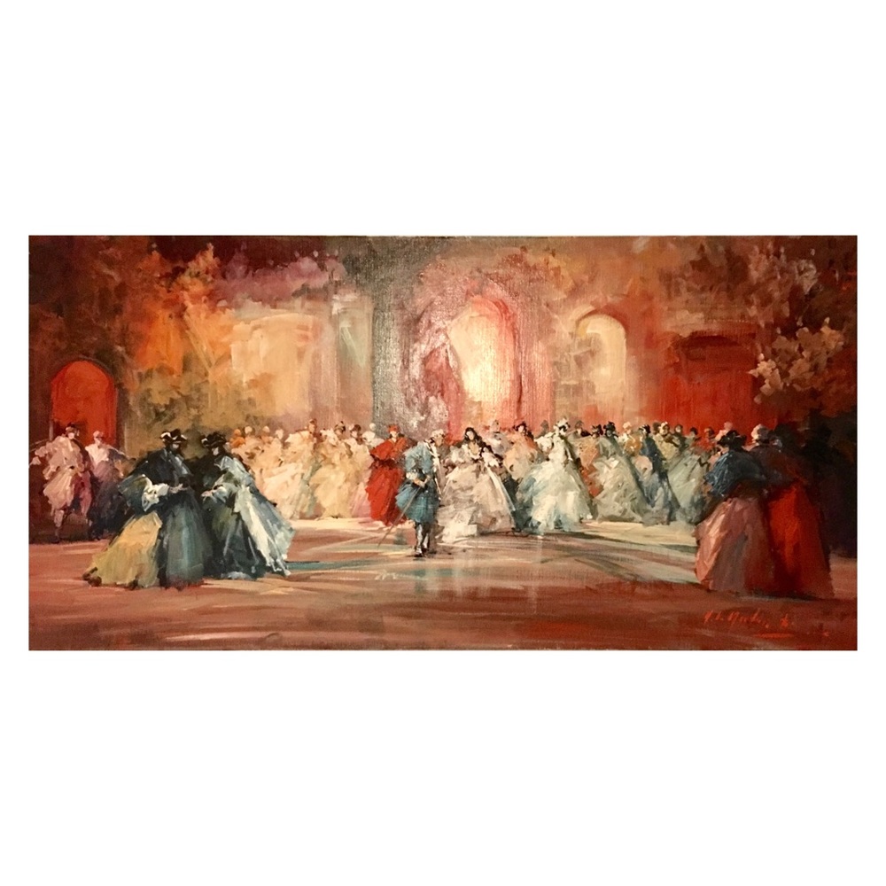 Norberto Martini "Ballo In Mashera" ( Masked Ball ) oil on canvas painti…